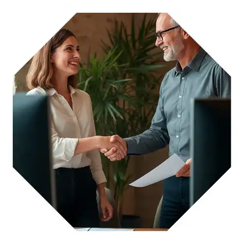 An agent greeting a client